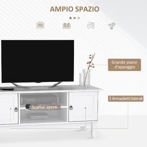 HOMCOM Mobile Basso Porta Tv Bianco Opaco Classicoon Ante in Legno 2 armadietti in Legno per TV fino 50''