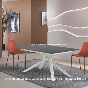 Tavolo Allungabile, Top in Melaminico cemento grigio opaco Gambe in Metallo Nero, Pulse 25 Dimensioni 90x140 Max 190 x h76 cm, peso kg 49 Fino a 8 persone colore cemento grigio opaco