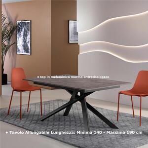 Tavolo Allungabile, Top in Melaminico marmo antracite opaco Gambe in Metallo Nero, Pulse 25 Dimensioni 90x140 Max 190 x h76 cm, peso kg 49 Fino a 8 persone colore marmo antracite opaco