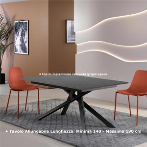 Tavolo Allungabile, Top in Melaminico cemento cemento grigio opaco Gambe in Metallo Nero, Pulse 25 Dimensioni 90x140 Max 190 x h76 cm, peso kg 49 Fino a 8 persone colore cemento cemento grigio opaco