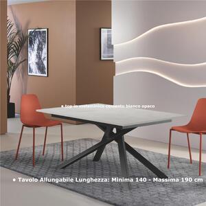 Tavolo Allungabile, Top in Melaminico cemento bianco opaco Gambe in Metallo Nero, Pulse 25 Dimensioni 90x140 Max 190 x h76 cm, peso kg 49 Fino a 8 persone colore cemento bianco opaco