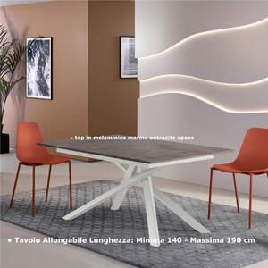 Tavolo Allungabile, Top in Melaminico marmo antracite opaco Gambe in Metallo Nero, Pulse 25 Dimensioni 90x140 Max 190 x h76 cm, peso kg 49 Fino a 8 persone colore marmo antracite opaco