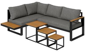 Outsunny Set salotto da esterno 5 pezzi, set di mobili da giardino, 148 cm x 61 cm x 71,5 cm, Grigio + Naturale | Aosom Italy
