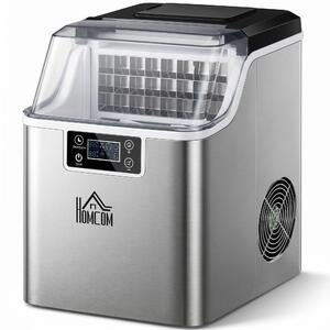 HOMCOM Macchina del Ghiaccio 20kg, 24 Cubetti in 14-18 Minuti, Pulizia Automatica, con Paletta e Secchiello, Argento|Aosom