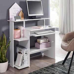 FineBuy Tavolo per computer bianco 94x90,5x48,5 cm Tavolo per laptop moderno con ripiano estraibile per tastiera Tavolo per PC con ripiano per stampante Tavolo salvaspazio Tavolo per laptop