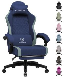 Sedia da gaming GTPLAYER: sedia ergonomica per PC in tessuto traspirante, sedia da scrivania girevole, ampia e alta, con poggiapiedi, blu