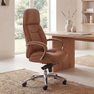 FineBuy: sedia da ufficio di design Caramel con rivestimento in vera pelle, sedia da scrivania fino a 120 kg, poltrona direzionale XXL, regolabile in altezza, sedia girevole ergonomica con braccioli
