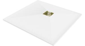 Mexen Stone+ piatto doccia quadrato in composito 90 x 90 cm, bianco, copertura dorata - 44109090-G