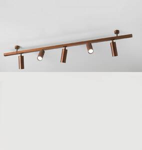 Cremasco Plafoniera 7534, legno brunito, a 5 luci, GU10 dimmerabile, Legno scuro, Soggiorno / Sala da pranzo, Ottone, Moderno, Downlight