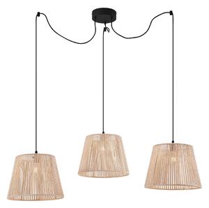Lampada a sospensione da esterno nera con paralumi in corda beige a 3 luci IP44 - Cava