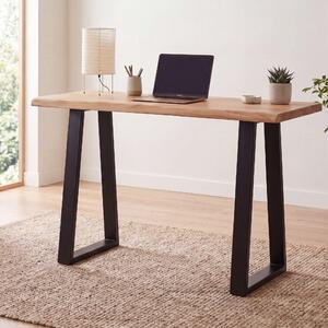FineBuy Scrivania 118x41x76,5 cm in legno massello di acacia / metallo; scrivania per computer con bordi naturali; scrivania da ufficio per l'home office; scrivania in legno massello stretta; tavolino per laptop