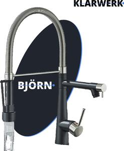 Björn | Gastronomia rubinetto da cucina nero argento | due spruzzi | rubinetto da cucina professionale in acciaio inox | doppio lavello ristorante