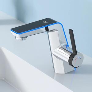 Miscelatore per lavabo con LED - Indicatore di temperatura - 2 tipi di getto - Miscelatore monocomando per acqua calda e fredda - Installazione monoblocco - Finitura cromata con tubo da 60 cm