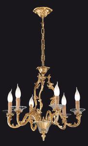 Lampadario 6 luci in fusione artistica di ottone - 12.653/6 - Gold Light and Crystal - Arredo Luce Oro anticato 24 kt