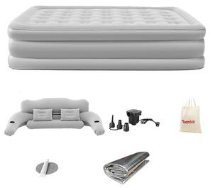 Materasso gonfiabile per 2 persone - Letto da campeggio gonfiabile - Con schienale - 152x203x48 cm - Letto aggiuntivo extra alto - Adatto per interni/esterni - Grigio chiaro