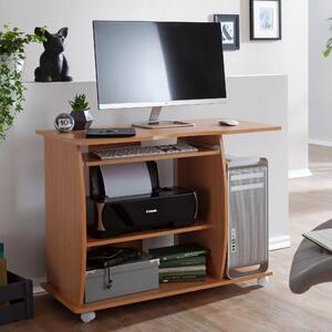 Tavolo da computer FineBuy GRASSE con rotelle, faggio, 90 x 71 x 50 cm, con cassetto per tastiera, tavolo per laptop su rotelle bloccabili, tavolo per PC con ripiano per stampante