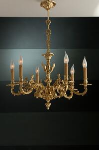 Lampadario 6 luci in fusione artistica di ottone - 12.900/6 - Gold Light and Crystal - Arredo Luce Argento anticato