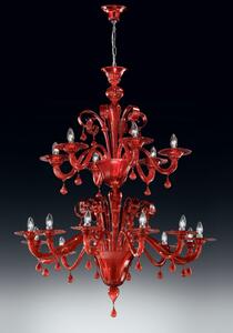 Lampadario 9 luci rosso in vetro di Murano - 911/6+3- Vetrilamp