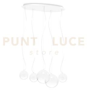 Mapa clear lampadario sospeso in vetro opale 5 luci attacco e27