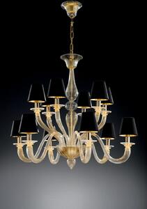 Vetrilamp - lampadario 6+6 luci - vetro di Murano - 1151/6+6 - Vetrilamp Metallo/oro Cristallo