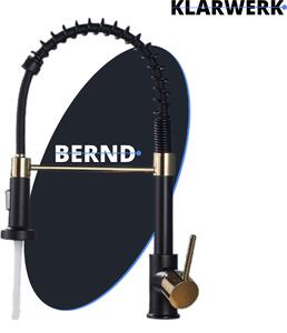 Bernd | rubinetto flessibile oro nero catering | rubinetto da cucina in acciaio inox | miscelatore girevole a 360 gradi | alta pressione 2 attacchi