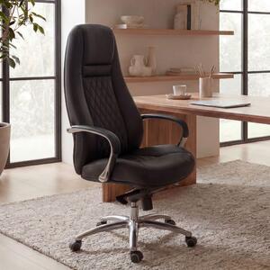 FineBuy AUSTIN: sedia da ufficio in vera pelle nera, sedia da scrivania ergonomica, poltrona direzionale di classe, sedia girevole regolabile in altezza