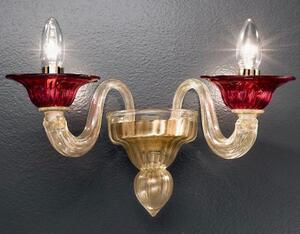 Applique 2 luci in vetro di Murano rosso e oro - 1155/A2 - Vetrilamp
