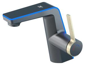 Miscelatore per lavabo da bagno - Rubinetto con LED - Indicatore di temperatura - Doccetta a 2 getti - Acqua calda e fredda - Miscelatore monocomando - Installazione monoblocco - Grigio metallizzato