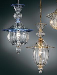 Sospensione 1 luce in vetro di Murano - 1031/38 - cristallo/blu - Vetrilamp