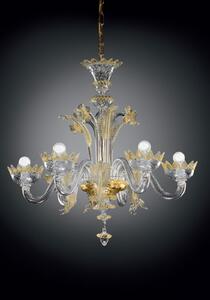 Lampadario 6 luci in vetro di Murano - 86/6- cristallo/oro- Vetrilamp
