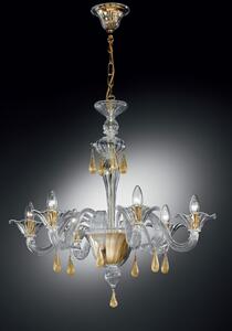 Lampadario 6 luci in cristallo e oro in vetro di Murano- 1181/6 - Vetrilamp
