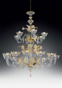 Lampadario 18 luci in vetro di Murano -86/12+6- cristallo/oro - Vetrilamp