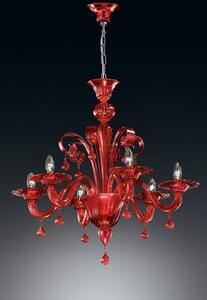 Lampadario 6 luci rosso in vetro di Murano - 911/6- Vetrilamp