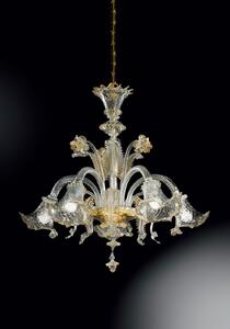 Lampadario 5 luci in vetro di Murano - cristallo/oro - 87/5- Vetrilamp