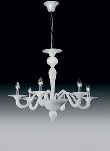 Lampadario 6 luci bianco in vetro di Murano -926/6 - Vetrilamp