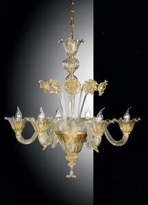 Lampadario 6 luci cristallo e oro in vetro di Murano -1013/6- Vetrilamp