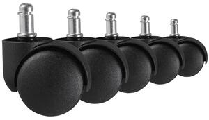 FineBuy Set da 5 rotelle con freno per sedie da ufficio con perno da 11 mm / diametro 50 mm Rotelle premium per moquette, colore nero Rotelle per sedie girevoli