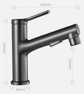Miscelatore monocomando per lavabo da bagno, con doccetta estraibile e tubo da 60 cm, per acqua calda e fredda, da montare su un foro, corpo in metallo, valvola in Vetroceramica, colore nero