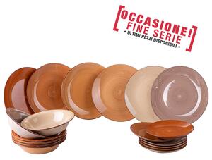 Servizio Piatti Set 6 posti tavola 18 pezzi LInea Baita Chocolate , in Gres colore Cioccolato
