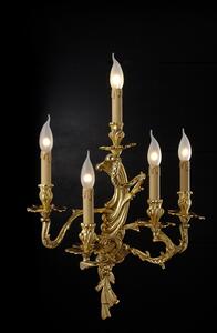 Applique 5 luci in fusione artistica di ottone - 12.482/5- Gold light and Crystal - Arredo Luce Oro anticato 24 kt