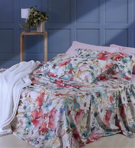 Copripiumino Con Federe In Percalle Acquerello Di Fiori Matrimoniale - 255X255 + 2 Federe50X80 Emporium Floreale Rosso Caleffi