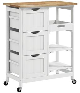 HOMCOM Carrello Cucina Isola Cucina con 3 Cassetti e Ruote, 67x37x85.5cm, Bianco | Aosom Italy
