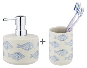 Set di accessori da bagno in ceramica bianca e blu Aquamarin - Wenko