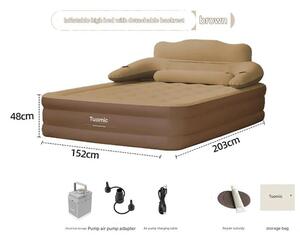 Letto gonfiabile per 2 persone - Materasso gonfiabile con schienale - Altezza del letto: 48 cm - Pieghevole, ideale per campeggio e uso domestico - Adatto per interni ed esterni - Colore: marrone
