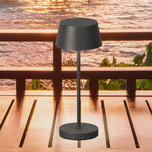 FH Lighting Lampada LED da tavolo ricaricabile Sienna Pro, grigio sabbia, 24 cm, metallo dimmerabile, Alluminio / Grigio / Zincato, Metallo, Moderno