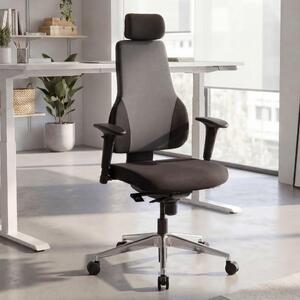 FineBuy Sedia da ufficio QENTIN nero/grigio Sedia da scrivania Rivestimento in tessuto Sedia direzionale Sedia girevole Meccanismo sincronizzato Poggiatesta