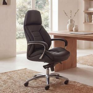 FineBuy: sedia da ufficio di design, rivestimento in vera pelle nera, sedia da scrivania con portata fino a 120 kg, poltrona direzionale XXL, regolabile in altezza, sedia girevole ergonomica con braccioli