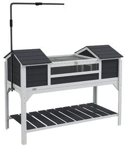 PawHut Casa per tartarughe terrestri da esterno recinto tartarughe 2 tane supporto della lampada regolabile legno massello 122 x 56,5 x 93 cm grigio