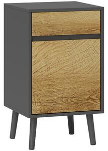HOMCOM Comodino con Cassetto e Armadietto Moderno Senza Maniglie, 40x39x69 cm, Grigio Scuro e Legno | Aosom Italy