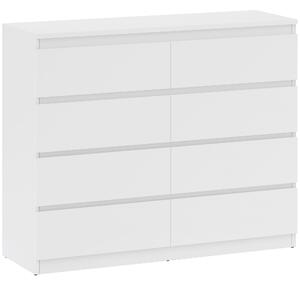 HOMCOM Cassettiera 8 Cassetti per Camera da Letto in Legno con Maniglie Scanalate, 120x39x100 cm, Bianco